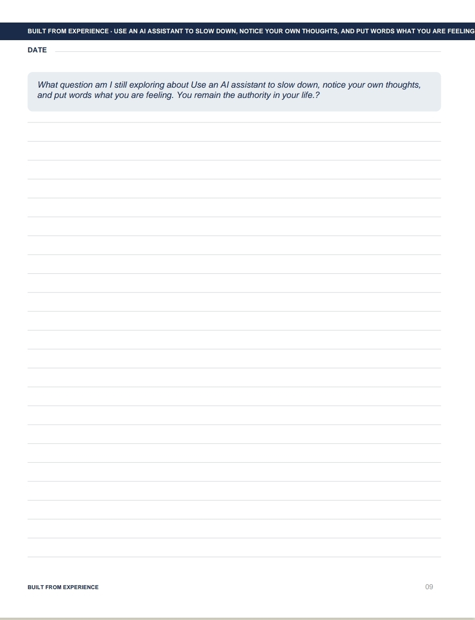 Inside the journal: one prompt, a date, and room to write.