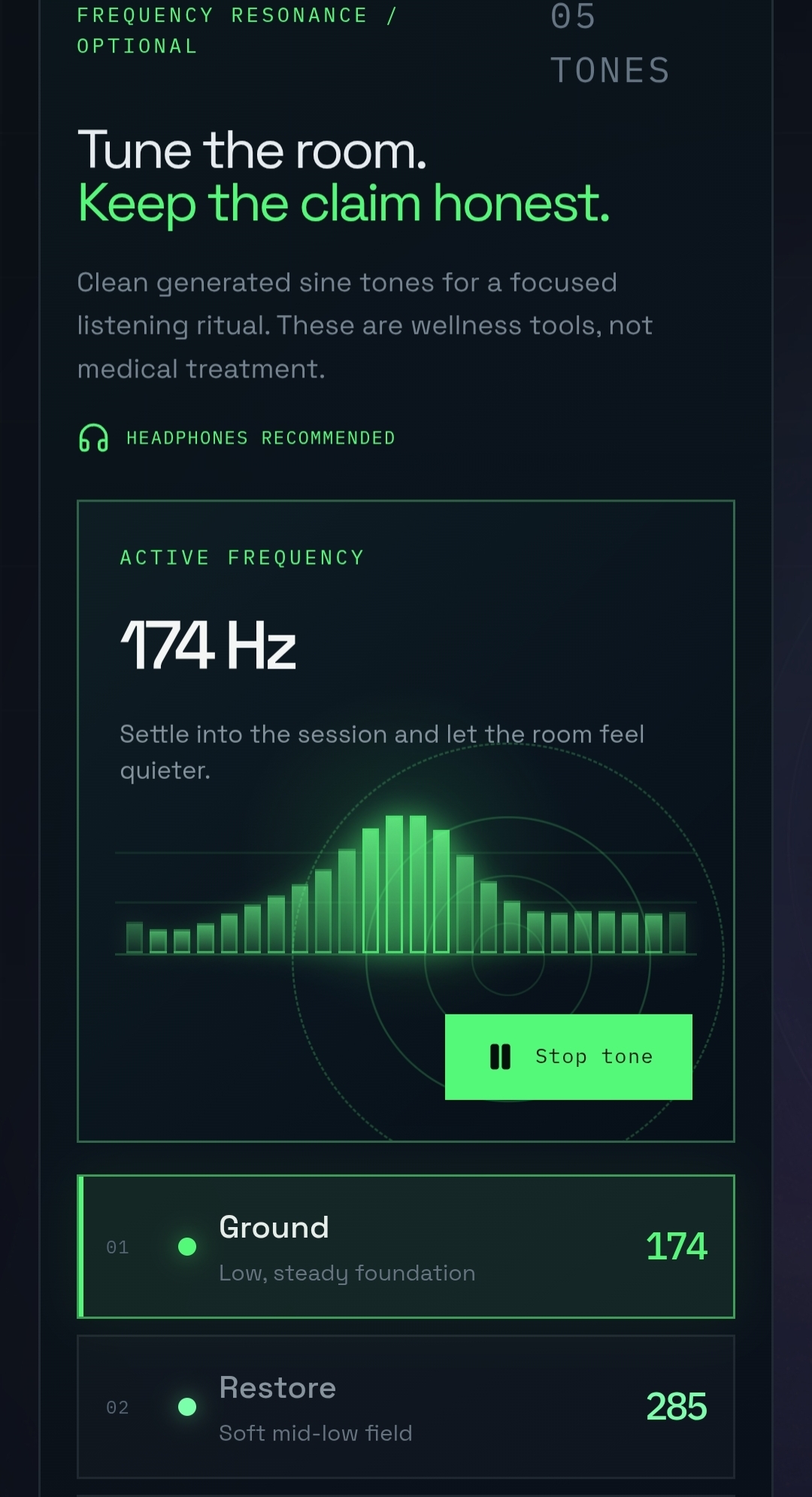 Frequency tones for a focused listening ritual.