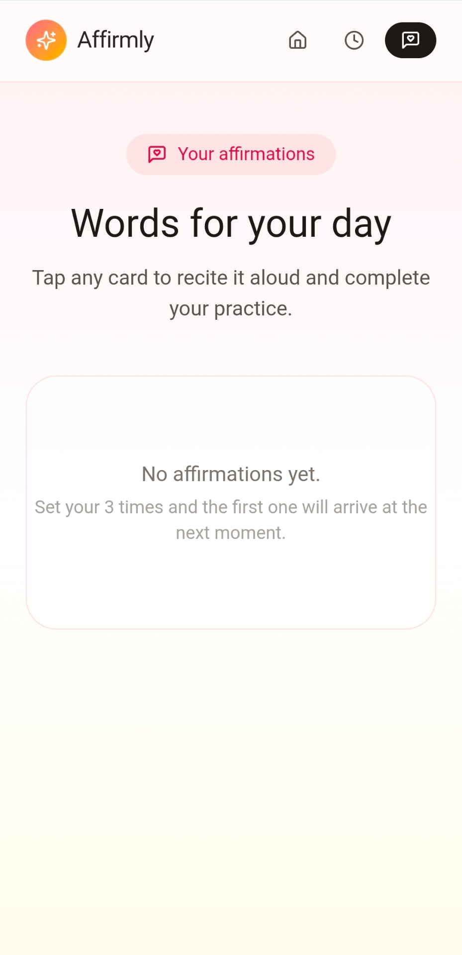 Words for your day — tap any card to recite it aloud and complete your practice.