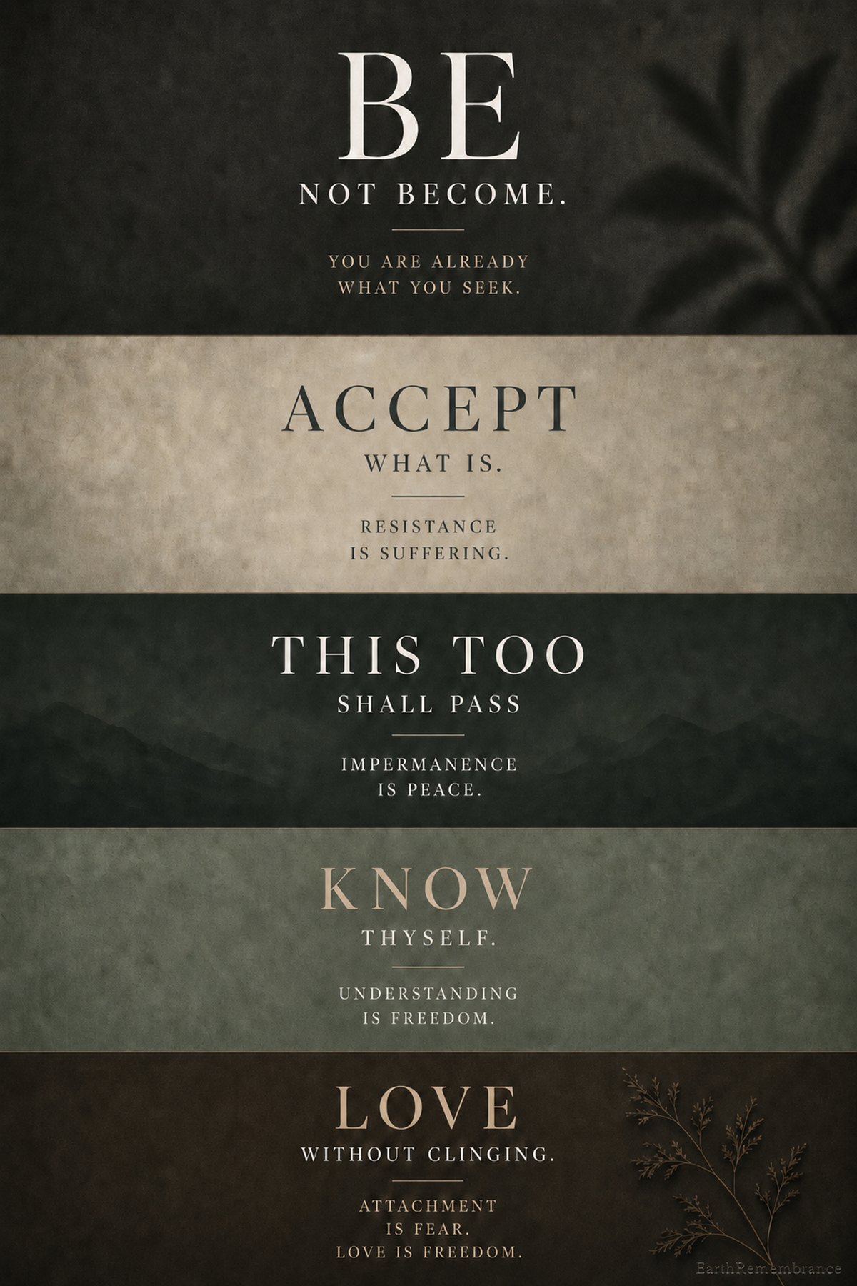 Be. Accept. This Too Shall Pass. Know. Love — earth-tone edition.