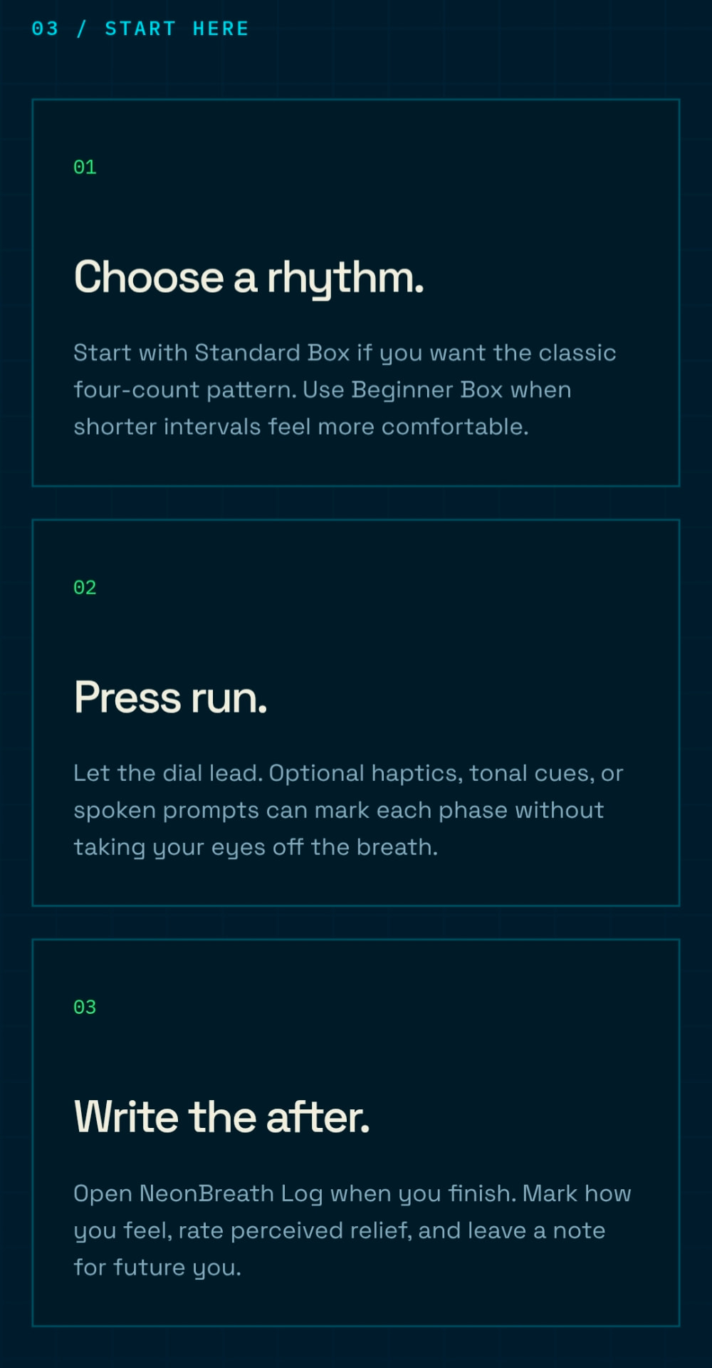 Start here — choose a rhythm, press run, write the after.