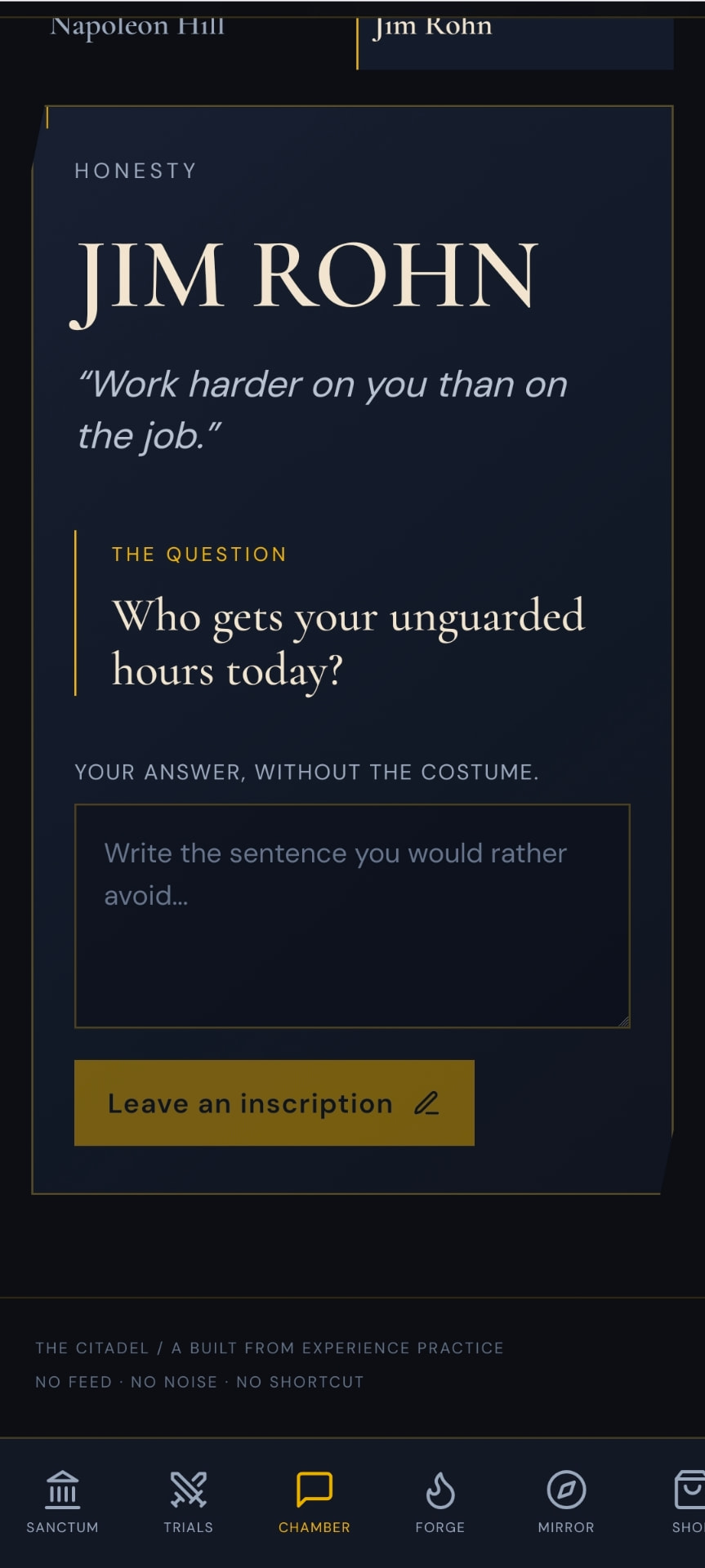 The Chamber — one honest question, and your written answer.